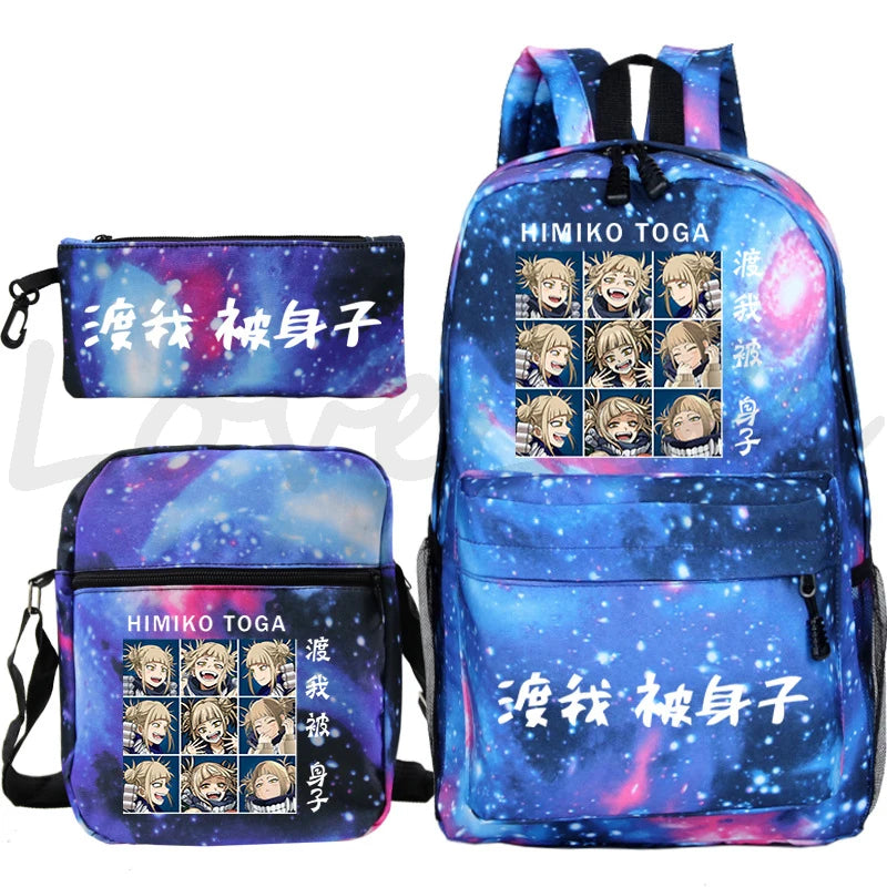 My Hero Academia Himiko Toga Print School bags Mochila Teens Travel Bookbag Anime Backpack School Boys Girls Bagpacks 3pcs Sets