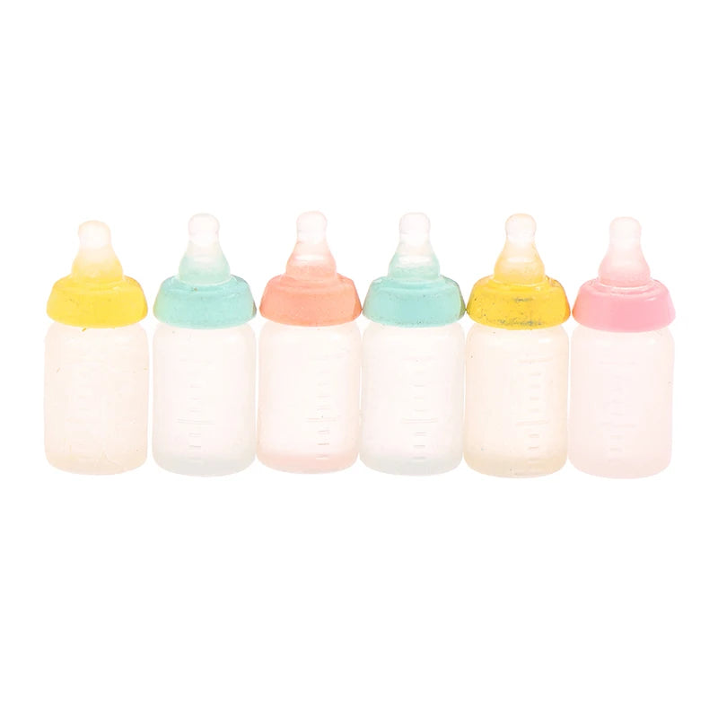 6Pcs 1:12 Dollhouse Miniatures Milk Bottle Baby Bottle Model Kitchen Accessories For Doll House Decor Kids Pretend Play Toys DIY