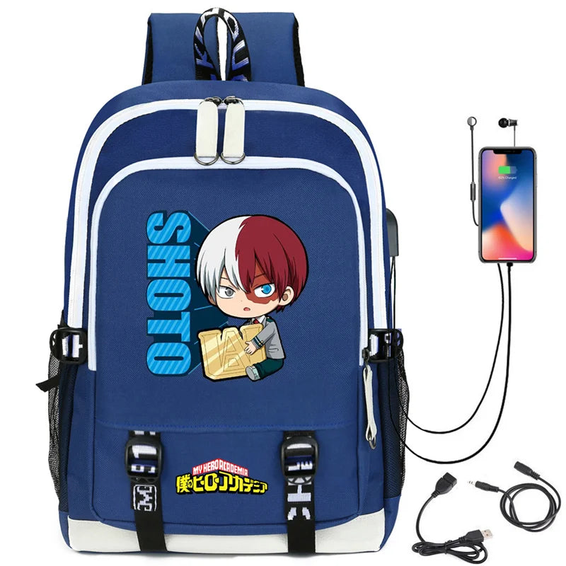 My Hero Academia Izuku Backpack with USB Charging Port Cute MHA Cosplay Bookbag for Boys Girls Gift School Mochila