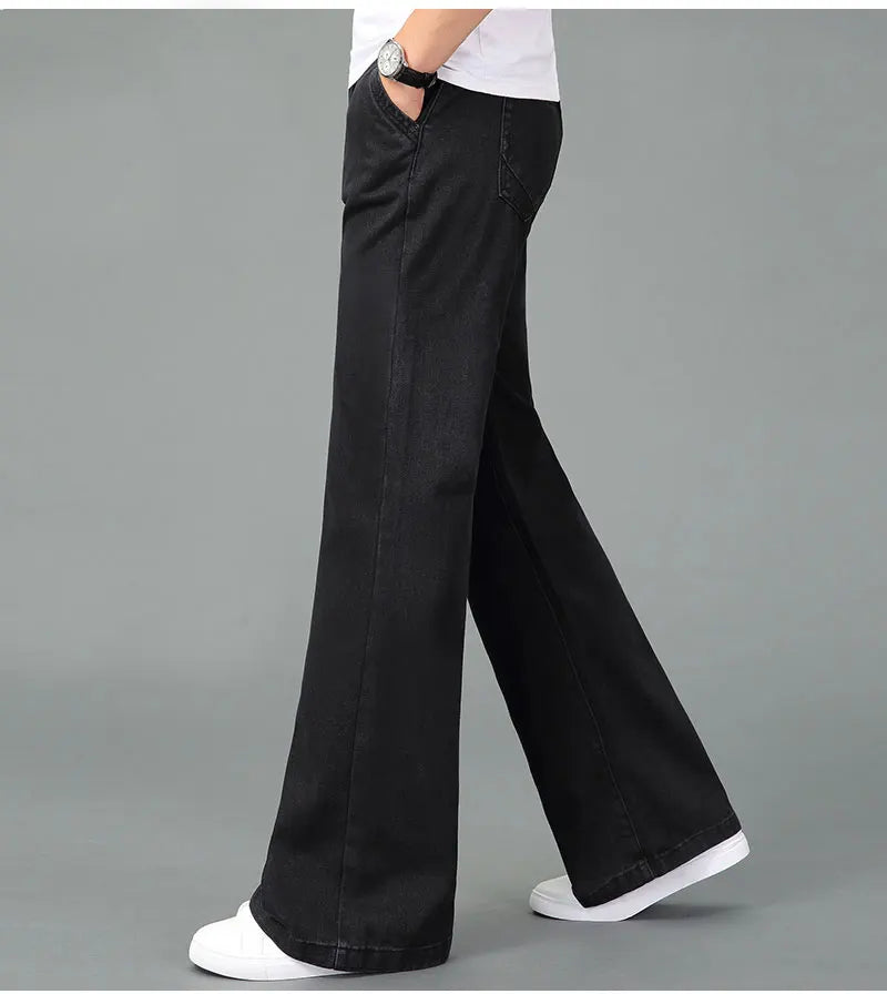 Fashion Mens Flared Boot Cut Jeans Big Leg Trousers Loose Large Size Clothing Classic Blue Denim Pants