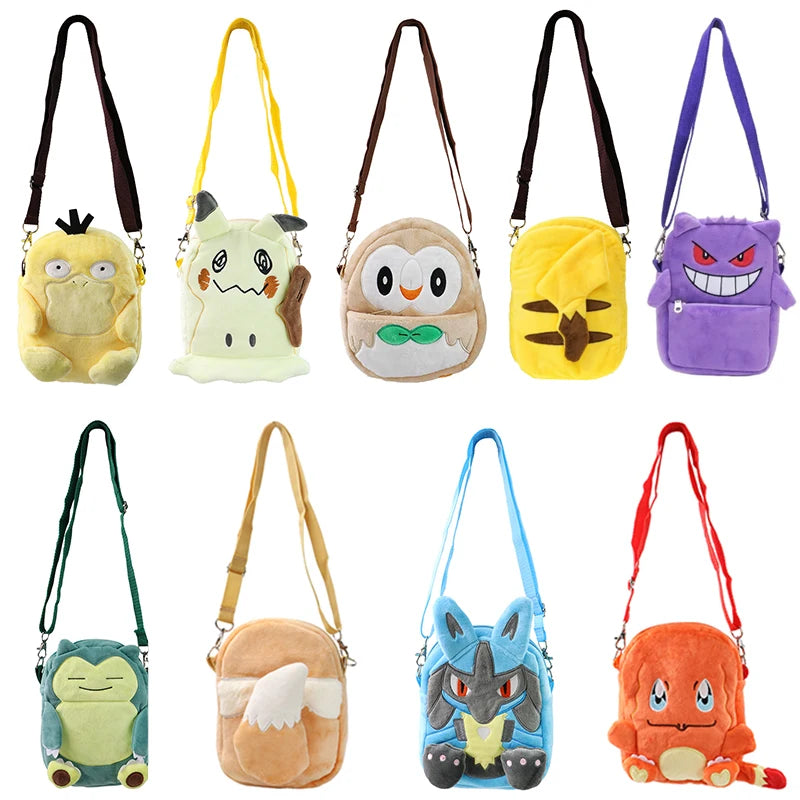 Pokemon Gengar Plush Shoulder Bag Pikachu Rowlet Crossbody Bag Cute Children Storage Sling Bag Toy Canvas Small Student Knapsack