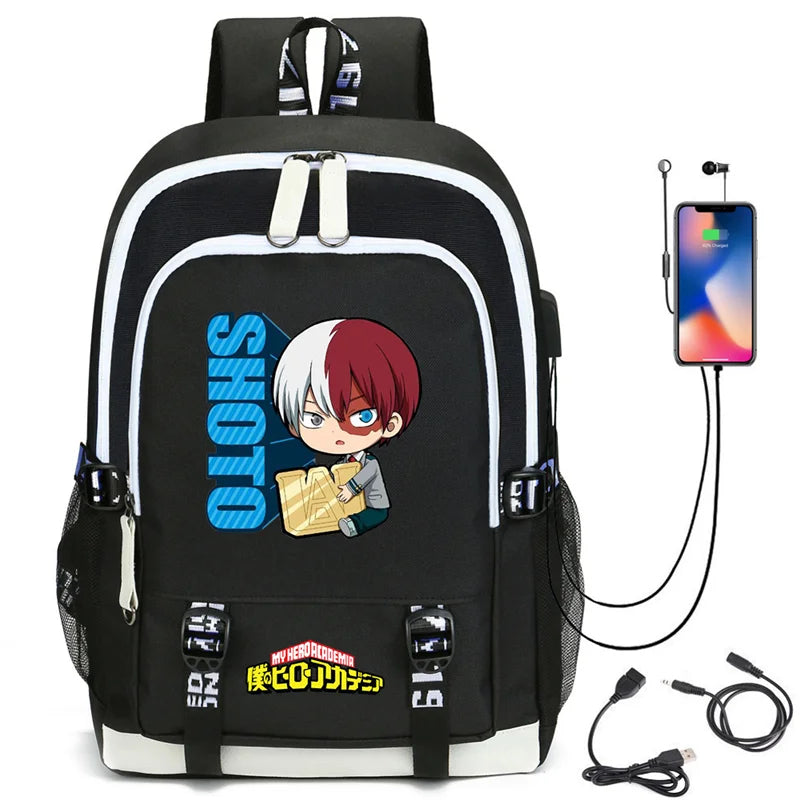 My Hero Academia Izuku Backpack with USB Charging Port Cute MHA Cosplay Bookbag for Boys Girls Gift School Mochila