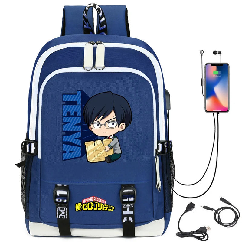 My Hero Academia Izuku Backpack with USB Charging Port Cute MHA Cosplay Bookbag for Boys Girls Gift School Mochila