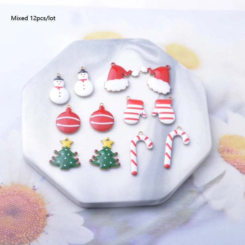 Christmas jewelry Accessories Copper Both-sided Enamel Christmas tree reindeer bell snowman  gingerbread Charms pendant