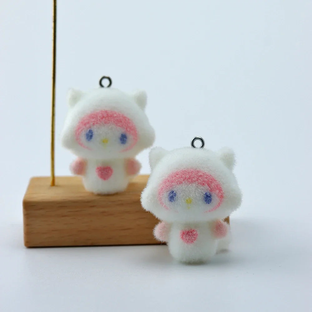 10Pcs 3D Cute Flocking Love Sheep Charms Cartoon Animal Resin Pendant For Phone Bag Keychain Earring DIY Crafts Jewelry Make