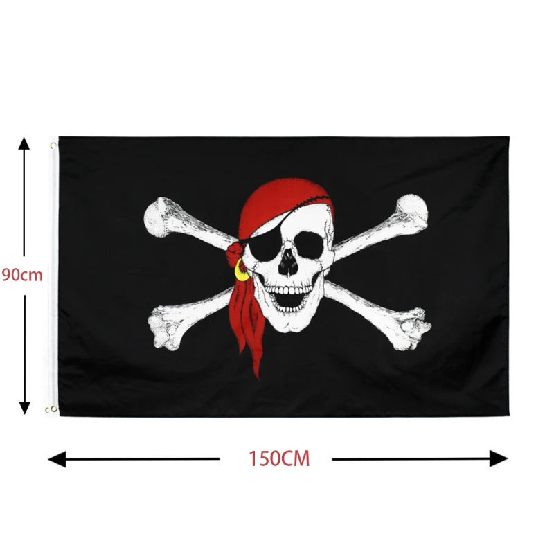 one piece skull 90*150cm decoration props red turban pirate flag skull flag halloween decoration anime cosplay children's gift