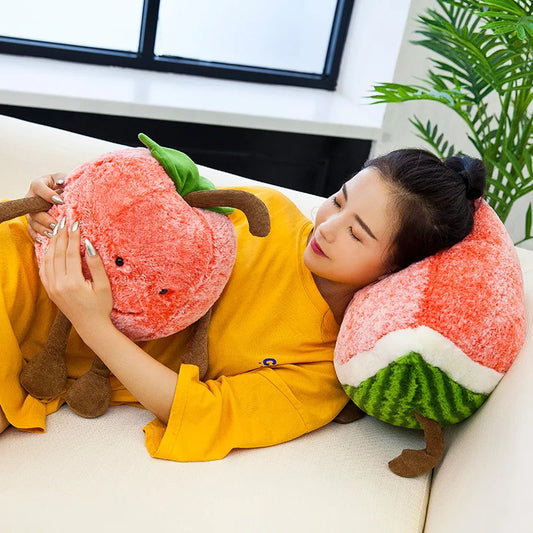 Cute cartoon expression fruit watermelon cherry pillow plush toy new creative doll children doll birthday gift WJ216