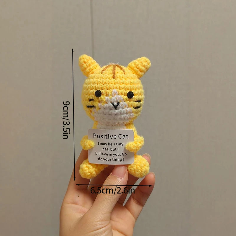 Cute Handwoven Positive Energy Cat Ornaments Home Room Decoration Handmade Crochet Support Emotional Cat Dolls Christmas Gift