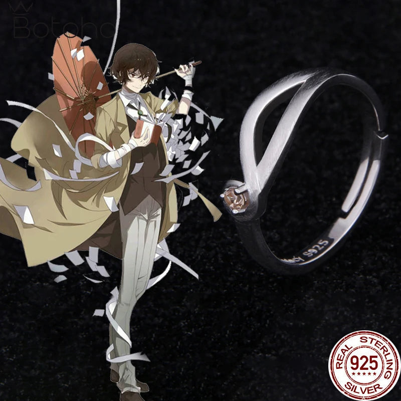 Anime Bungo Stray Dogs Ryunosuke Akutagawa Ring S925 Sterling Silver Adjustable Ring Jewelry Women Men Cosplay Props Gift