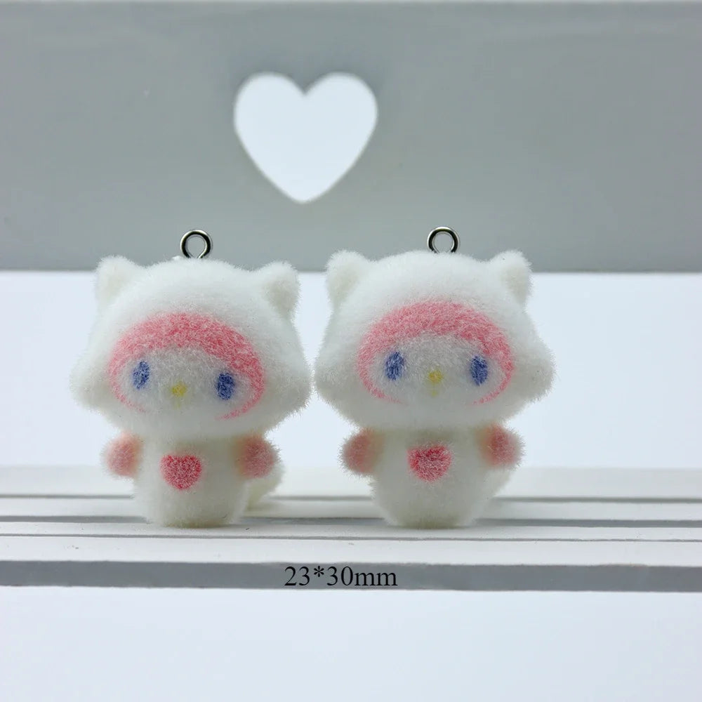 10Pcs 3D Cute Flocking Love Sheep Charms Cartoon Animal Resin Pendant For Phone Bag Keychain Earring DIY Crafts Jewelry Make