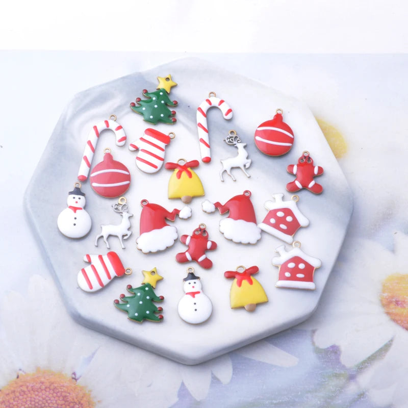 Christmas jewelry Accessories Copper Both-sided Enamel Christmas tree reindeer bell snowman  gingerbread Charms pendant