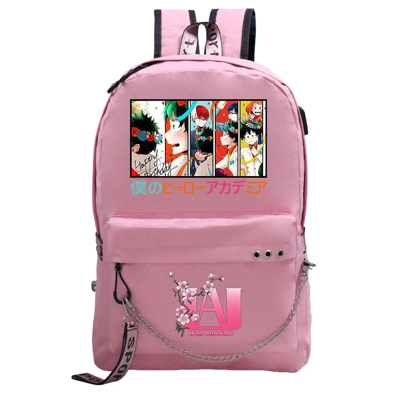 My Hero Academia Deku USB Backpack Fashion Bakugo Todoroki Cosplay Bookbag for School Boys Girls Fans Bag Mochila