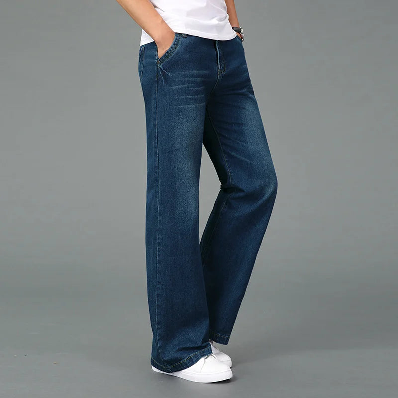 Fashion Mens Flared Boot Cut Jeans Big Leg Trousers Loose Large Size Clothing Classic Blue Denim Pants